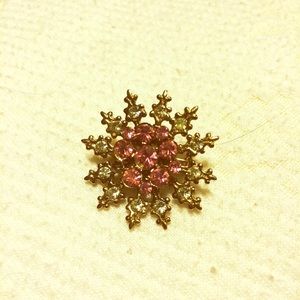 Pink and white rhinestone antique brooch - 2”